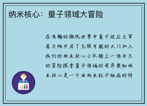 纳米核心:量子领域大冒险