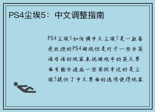 PS4尘埃5:中文调整指南