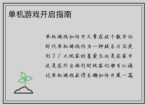单机游戏开启指南